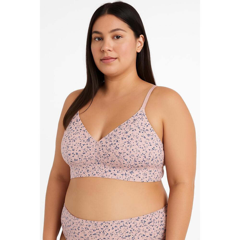 Lucky Brand Pink Floral Pattern Adjustable Straps Bralette Bra Womens XL